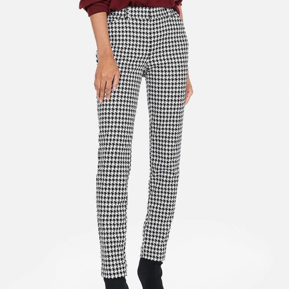 Express Black and White Houndstooth Skinny Pants